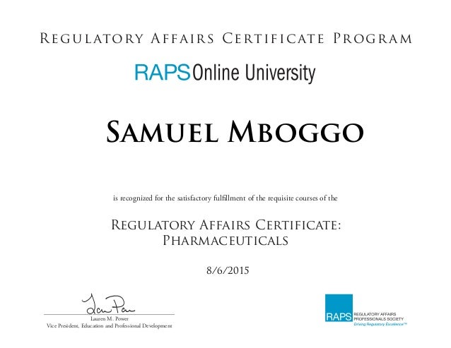 Regulatory Affairs Certificate Pharmaceuticals Regulatory Affairs Certificate Pharmaceuticals