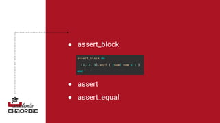 ● assert_block
● assert
● assert_equal
 