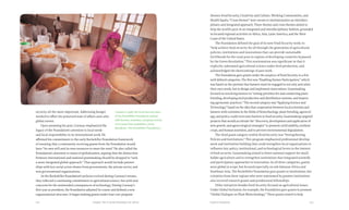 213212 Food & ProsperityChapter Ten: A Green Revolution for Africa
security all the more important. Addressing hunger
worked to offset the polarized state of affairs and calm
global unrest.
Upon assuming his post, Conway emphasized the
legacy of the Foundation’s attention to local needs
and local responsibility in its international work. He
affirmed his commitment to the early Rockefeller Foundation framework
of ensuring that a community receiving grants from the Foundation would
have “its own will and its own resources to meet the need.”He also called the
Foundation’s attention to issues of globalization, arguing that the distinction
between international and national grantmaking should be dropped to “seek
a more integrated global approach.” That approach would include partner-
ships with key social actors drawn from governments, the private sector, and
non-governmental organizations.
As the Rockefeller Foundation’s policies evolved during Conway’s tenure,
they reflected a continuing commitment to agricultural science, but with new
concerns for the unintended consequences of technology. During Conway’s
first year as president, the Foundation adjusted its course and defined a new
organizational structure. It began making grants under four core program
themes: Food Security, Creativity and Culture, Working Communities, and
Health Equity. “Cross themes” were meant to institutionalize an interdisci-
plinary and integrated approach. These themes and cross themes aimed to
help the world’s poor in an integrated and interdisciplinary fashion, grounded
in focused regional activities in Africa, Asia, Latin America, and the West
Coast of the United States.
The Foundation defined the goal of its new Food Security work: to
“help achieve food security for all through the generation of agricultural
policies, institutions and innovations that can provide sustainable
livelihoods for the rural poor in regions of developing countries bypassed
by the Green Revolution.” This reorientation was significant in that it
explicitly subsumed agricultural science under food production, and
acknowledged the shortcomings of past work.
The Foundation gave grants under the auspices of Food Security in a few
well-defined categories. The first was “Enabling Farmer Participation,” which
was based on the premise that farmers must be engaged to not only articulate
their own needs, but to design and implement innovations. Grantmaking
focused on involving farmers in “setting priorities for and conducting plant
breeding, developing seed production and distribution systems, and improv-
ing agronomic practices.” The second category was “Applying Science and
Technology,” based on the idea that cooperation between local scientists and
farmers with scientists in the fields of biotechnology, plant breeding, agroecol-
ogy, and policy could overcome barriers to food security. Grantmaking targeted
projects that would accelerate the “discovery, development and application of
new genetic and agroecological strategies” to promote yield stability, resilient
crops, and human nutrition, and to prevent environmental degradation.
The third grant category within Food Security was “Strengthening
Policies and Institutions.” This program emphasized professional develop-
ment and institution building that could strengthen local organizations to
influence key policy, institutional, and technological levers in the interest
of food security. Grantmaking aimed to foster national support for small-
holder agriculture and to strengthen institutions that integrated scientific
and participatory approaches to innovation. In all three categories, grants
were global in scope, but focused especially on sub-Saharan Africa and
Southeast Asia. The Rockefeller Foundation gave grants to institutions, but
scientists from these regions who were nominated by grantee institutions
also received research grants and postdoctoral fellowships.
Other initiatives besides Food Security focused on agricultural issues.
Under Global Inclusion, for example, the Foundation gave grants to promote
“Global Dialogue on Plant Biotechnology.” These grants aimed to help
Created in 1998, the Food Security team
of the Rockefeller Foundation worked
with farmers, scientists, and governments
to increase food availability. (Jonas
Bendiksen. The Rockefeller Foundation.)
 