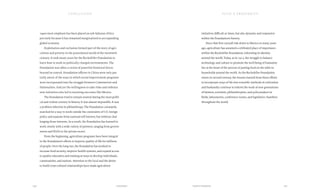 initiatives difficult at times, but also dynamic and responsive
within the Foundation’s history.
Since that first carryall ride down to Mexico so many years
ago, agriculture has assumed a celebrated place of importance
within the Rockefeller Foundation, informing its identity
around the world. Today, as in 1913, the struggle to balance
technology and culture to promote the well-being of humanity
lies at the heart of the process of putting food on the table in
households around the world. As the Rockefeller Foundation
enters its second century, the lessons learned from these efforts
to incorporate ways of life into scientific methods of cultivation
and husbandry continue to inform the work of new generations
of farmers, scientists, philanthropists, and policymakers in
fields, laboratories, conference rooms, and legislative chambers
throughout the world.
1990s more emphasis has been placed on sub-Saharan Africa
precisely because it has remained marginalized in an expanding
global economy.
Exploitation and exclusion formed part of the story of agri-
culture and poverty in the postcolonial world of the twentieth
century. It took many years for the Rockefeller Foundation to
learn how to work in politically charged environments. The
Foundation was often a victim of powerful historical forces
beyond its control. Foundation officers in China were only par-
tially aware of the ways in which social improvement programs
were incorporated into the struggle between Communists and
Nationalists. And yet the willingness to take risks and embrace
new initiatives also led to stunning successes like Mexico.
The Foundation tried to remain neutral during the most politi-
cal and violent century in history. It was almost impossible. It was
a problem inherent in philanthropy. The Foundation constantly
searched for a way to work outside the constraints of U.S. foreign
policy and separate from national self-interest, but without chal-
lenging those interests. As a result, the Foundation has learned to
work closely with a wide variety of partners, ranging from govern-
ments and NGOs to the private sector.
From the beginning, agriculture programs have been integral
to the Foundation’s efforts to improve quality of life for millions
of people. Over the long run, the Foundation has worked to
increase food security, improve health systems, and expand access
to quality education and training as ways to develop individuals,
communities, and nations. Attention to the local and the desire
to build cross-cultural relationships have made agriculture
conclusion
231230 Conclusion
food & prosperity
Food & Prosperity
 