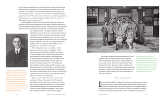 Chapter Three: Rural Reconstruction 6766 Food & Prosperity
into the more comprehensive rural education and reform movement that
MEM already had underway. As Grant explained to Selskar Gunn—who
was then vice president for the Rockefeller Foundation in Europe, prior
to his transfer to China—medical success in China was “dependent upon
progress in other fields of community activity, such as industry, agriculture,
education, and transportation,” making medicine only “one aspect of a
larger plan of social reconstruction.”
Working with Yen and the Mass Education Movement in Ting Hsien
exposed the Rockefeller Foundation to other aspects of MEM’s approach to
rural development. MEM aimed to create an “integrated rural reconstruction
attack on the four weaknesses of village life—poverty, disease, ignorance,
and misgovernment. According to historian Charles
Hayford, by the 1930s the rural reconstruction movement
consisted of “some seven hundred rural projects, schools,
institutes, stations, and agencies which took part in the
nation-wide change of consciousness,” but were “organized
loosely if organized at all.” By 1935 the government was
giving Yen the “run of [this] county (hsien) of 400,000
population as a field for his experiments.”
The Foundation’s initial partnership with the
Mass Education Movement fed a dialogue within
the Foundation that focused specifically on projects
in health and agriculture, but also more generally on
the Foundation’s overall approach to philanthropy.
As the Foundation entered the 1930s, top officers were
increasingly frustrated with the narrow approach
they were taking in many arenas. They recognized
that problems related to public health, economics, and
agriculture were interrelated. They discussed the idea of
creating an experimental, multifaceted social program
that would, as Mary Brown Bullock writes, “bring various
foundation divisions together into a single project that
addressed community development.”
China seemed to offer the perfect venue for such
an initiative. Many of the leaders of the Foundation
subscribed to an idea that Chinese society in the 1920s
and 30s was tremendously malleable, as China’s leaders
embraced efforts designed “to reconstruct a medieval
society in terms of modern knowledge.” Thus, larger
forces would aid efforts to catalyze social change.
Specifically, the Mass Education Movement in China
seemed to offer the perfect partner for an integrated
effort to address the needs of rural Chinese peasants. As
Gunn noted in 1935, Yen’s work constituted one of the
Foundation’s “major interests in China.” And given the
Foundation’s interest in selecting high-quality preexisting
programs to support, a technique that Gunn described as
“qualitative pump priming,” the time seemed right for a
major new initiative.
Rural Reconstruction
I
n 1934 the Rockefeller Foundation trustees approved a program of rural
reconstruction in China. Integrating the conversations and work that
had led to its development, the rural reconstruction program sought to
provide a multifaceted set of social services, which would work in concert
to improve the quality of life in rural China. In addition to agriculture, it
Dr. John B. Grant began work for the
Rockefeller Foundation’s International
Health Division in 1918. He later became
a professor of public health at Peking
Union Medical College and an early
advocate of its integrated approach to
the field. He worked closely with the
Mass Education Movement and later
helped lead the Rockefeller Foundation’s
rural reconstruction program. He left for
India after the Japanese invaded China.
(Rockefeller Archive Center.)
Following John Grant’s initiative,
public health students at Peking Union
Medical College in 1930 focused on the
relationship between public health and
community development. Practicing
curative and preventive medicine, they
used health demonstrations to teach
home health care to factory workers.
(Rockefeller Archive Center.)
 