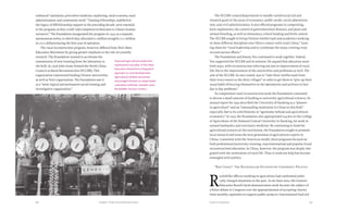 Chapter Three: Rural Reconstruction 6968 Food & Prosperity
embraced “sanitation, preventive medicine, marketing, rural economy, rural
administration, and community work.” Training fellowships, indebted to
the legacy of IEB fellowship support in the preceding decade, were essential
to the program, as they could “add competent technicians to China’s human
resources.” The Foundation inaugurated the program in 1935 as a separate,
autonomous entity, to which they allocated $1 million (roughly $17 million
in 2013 dollars) during the first year of operation.
The rural reconstruction program, however, differed from Yen’s Mass
Education Movement by giving greater emphasis to the role of scientific
research. The Foundation wanted to accelerate the
transmission of new learning from the laboratory to
the field. In 1936 John Grant formed the North China
Council on Rural Reconstruction (NCCRR). This
organization represented leading Chinese universities,
as well as Yen’s organization. The Foundation saw it
as a “more logical and permanent social training and
investigative organization.”
The NCCRR created departments to handle varied social aid and
research goals in the areas of economics, public works, social administra-
tion, and civil administration. It also offered programs in composting,
farm implements, the control of gastrointestinal diseases, and plant and
animal breeding, as well as elementary school funding and birth control.
The NCCRR sought to bring Chinese intellectuals and academics working
in these different disciplines into “direct contact with rural China,” train-
ing them for “rural leadership and to coordinate the many existing rural
reconstruction efforts.”
The Foundation and Jimmy Yen continued to work together. Indeed,
Yen supported the NCCRR and its mission. He argued that education went
both ways, with reconstruction referring not just to improvement of rural
life, but to the improvement of the universities and professors as well. The
aim of the NCCRR, he once stated, was to “take these intellectuals from
their ivory towers to the dirty villages” in order to get them to “give up their
usual habit of burying themselves in the laboratories and archives to face
day to day problems.”
To complement rural reconstruction work the Foundation continued
to devote a small amount of funding to university agricultural sciences. Its
annual report for 1935 described the University of Nanking as a “pioneer
in agriculture” and an “outstanding institution in China in this field,”
especially due to its contributions in “agronomy (wheat) and agricultural
economics.” In 1935 the Foundation also appropriated $34,600 to the College
of Agriculture of the National Central University in Nanking, for work in
animal husbandry and veterinary medicine. By continuing to fund the
agricultural sciences at this institution, the Foundation sought to promote
local research and train the next generation of agricultural experts in
China. Consistent with the American model, these programs focused on
both professional (university training, experimentation) and popular (rural
reconstruction) education. In China, however, the program was deeply inte-
grated with the institutions of rural life. Thus it could not help but become
entangled with politics.
“Red China”: The Rockefeller Foundation Confronts Politics
R
ockefeller officers working in agriculture had confronted politi-
cally charged situations in the past. As we have seen, the General
Education Board’s farm demonstration work became the subject of
a bitter debate in Congress over the appropriateness of accepting charity
from wealthy capitalists to support public projects. International food aid
Improved agricultural production
represented one pillar of the Mass
Education Movement's integrated
approach to rural development.
Agricultural exhibits and prizes
encouraged farmers to adopt better
cultivation methods. (Selskar Gunn.
Rockefeller Archive Center.)
 