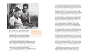 155154 Food & ProsperityChapter Seven: Internationalizing Research
South and Southeast Asia, including Indonesia, Taiwan,
Thailand, India, and Japan. The Rockefeller Foundation
hoped that, owing to the international origins of IRRI
staff, professional development could be stimulated by
international scholars “who will carry new thoughts and
new vigor to already existing programs on their return to
their countries.” The institute offered a masters of science
as part of its professional development, in conjunction
with the College of Agriculture at nearby University of
the Philippines, which included one year of full-time work at the institute.
IRRI also assisted cooperative research projects in other countries, includ-
ing Japan, India, Vietnam, and Thailand, in order to determine whether
results achieved in Los Baños could be replicated in different climates.
These projects turned into sub-centers supported by IRRI, for which the
Ford and Rockefeller Foundations financed the staffing.
In the mid-1960s, IRRI became focused on the development of an “ideal
rice,” which it described as “early ripening, disease- and pest-resistant,
stiff-strawed to take fertilizer without lodging, high in protein, and suited
to local culinary tastes.” Researchers experimented with genetic crosses
from the institute’s extensive germ plasm bank, which by 1965 contained
over 10,000 rice varieties. By 1966 Peter Jennings and Henry Beachell, two
researchers seconded to IRRI by the Rockefeller Foundation, along with Te
Tzu Chang, a geneticist from Taiwan, and S.K. De Datta, a young Indian
agronomist, had collaboratively created and tested IR8, a variety of high-
yielding, short, stiff-strawed rice. The scientists produced it by crossing a
tall Indonesian tropical rice with a Taiwanese dwarf variety. This strain was
close enough to the ideal rice to distribute seeds to interested governments,
including that of the Philippines but also India, Pakistan, Thailand, and
even Latin America, where farmers planted it widely. IR8 and similar semi-
dwarfs famously produced increased yields, and were consequently dubbed
“miracle rice” in the Philippines. Scientists later discovered that IR8 had
the added benefit of being insensitive to photoperiod, or day length, and so
could be grown in many latitudes, at any time of the year.
Also by the mid-1960s, IRRI entomologists had found an effective
control for a major crop parasite, the devastating rice stem borer, and
pathologists had attacked the deadly rice blast disease by working with
plant breeders to create resistance in the new rice strains. Part of IRRI’s
work in the Philippines was the creation of an informal extension service,
with the aim of bringing fertilizers and new farming techniques to local
rice farmers along with the new seed varieties. IRRI trained scientists and
technicians to teach extension workers on a regional basis, and conducted
intensive training courses for rice researchers and Asian farmers.
The interrelationship of research and training, and their mutually far-
reaching effect, undergirded IRRI’s mission. “Envision a pool of water into
which a pebble is tossed,” a Foundation employee wrote of IRRI, describing
a “concentration of agricultural scientists in various disciplines, devoting
their efforts to increasing the production of rice.” The pebble created circles
in that figurative pool, he continued, symbolizing, first, the visitors and
students who came to learn; second, the agricultural extension effort to
train farmers in rice production; and third, the “community effect” tangi-
bly affecting farmers, agribusiness, and government. Though IRRI’s work
was necessarily limited, its focus on human infrastructure of different
varieties made its potential influence, like those many circles in the water,
ever-widening.
In the decade after IRRI’s establishment, the Rockefeller and Ford
Foundations continued to devote major funding to its operation. The
Rockefeller Foundation contributed over $8 million to the Institute’s
core budget in the first 12 years of operation, as well as nearly half a
Parasites like the stem borer caused
significant damage to rice crops.
Searching for ways to control these
pests, International Rice Research
Institute scientists artificially infected
a cut rice stem with a freshly hatched
stem borer larva in 1966. (Rockefeller
Archive Center.)
 