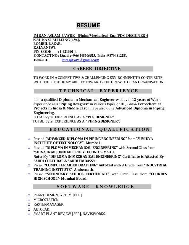 imran aslam jawre cv piping designer resume