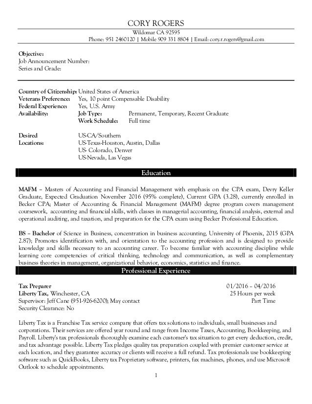federal resume accountant for