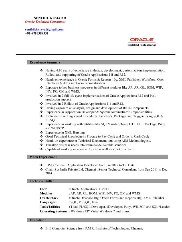Oracle resume ap ar gl oralce functional consultant