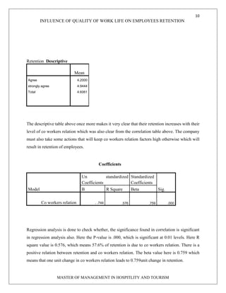 impact of quality of work life on retention of employees report | PDF