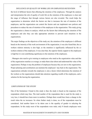 impact of quality of work life on retention of employees report | PDF