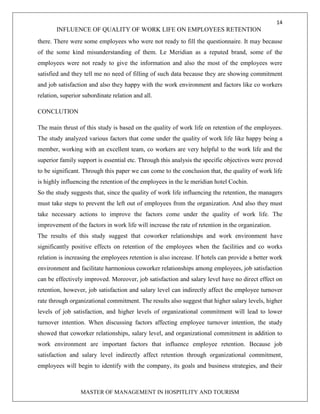 impact of quality of work life on retention of employees report | PDF