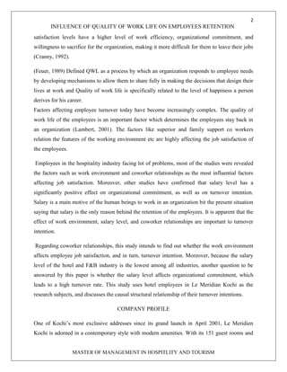impact of quality of work life on retention of employees report | PDF