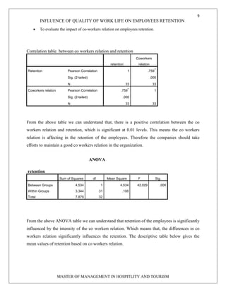 impact of quality of work life on retention of employees report | PDF