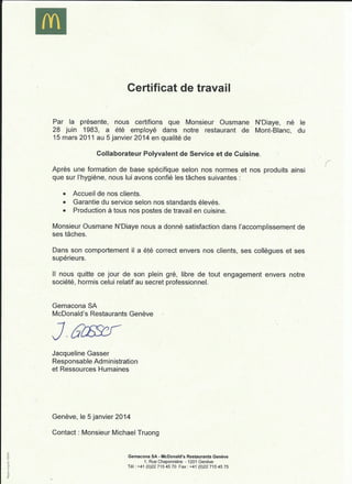 Certificat de Travail -Gemacona