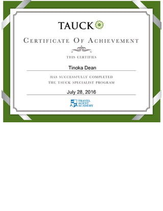 Tauck Specialist - Certificate