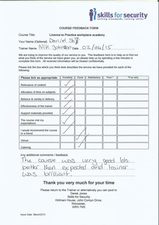 Course feedback forms Uxbridge