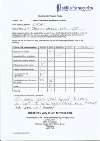 Course feedback forms Uxbridge | PDF