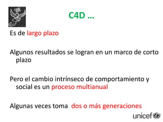 Asamblea General de la ONU, 1996“La comunicación para el desarrollo enfatiza la necesidad de apoyar sistemas interactivos comunicativos que posibiliten el diálogo y permitan a las comunidades hablar, expresar sus aspiraciones e intereses, y participar en las decisiones relacionadas con su desarrollo”. 