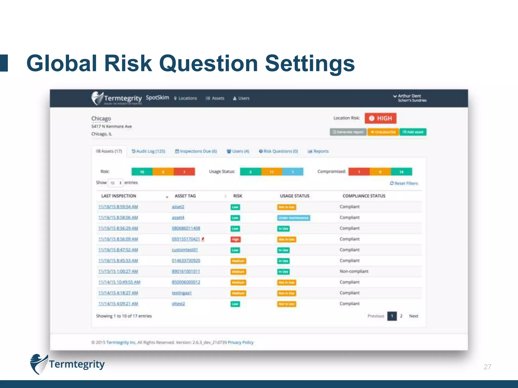 27
Global Risk Question Settings
 