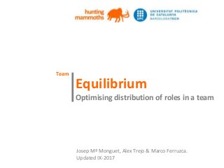 huntingmammoths
Equilibrium
Optimising distribution of roles in a team
|
Josep Mª Monguet, Alex Trejo & Marco Ferruzca.
Updated IX-2017
Team
 