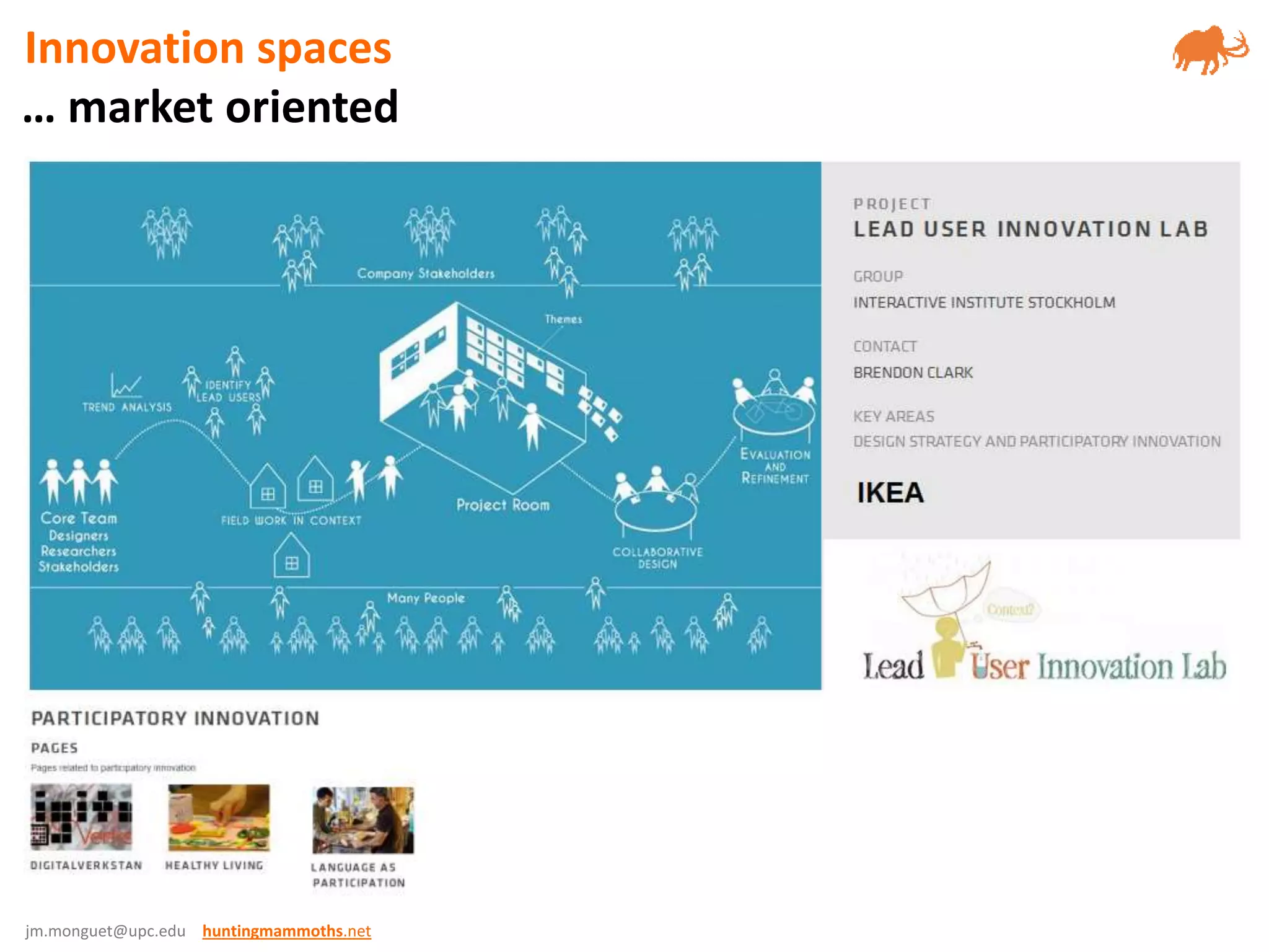 jm.monguet@upc.edu huntingmammoths.net
… market oriented
Innovation spaces
 