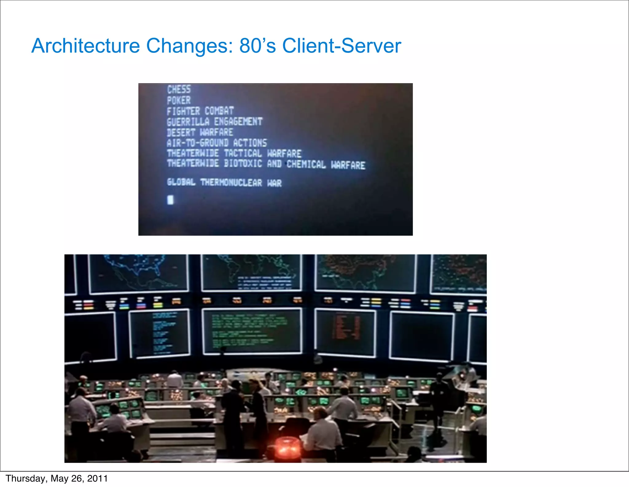 Architecture Changes: 80’s Client-Server




Thursday, May 26, 2011
 
