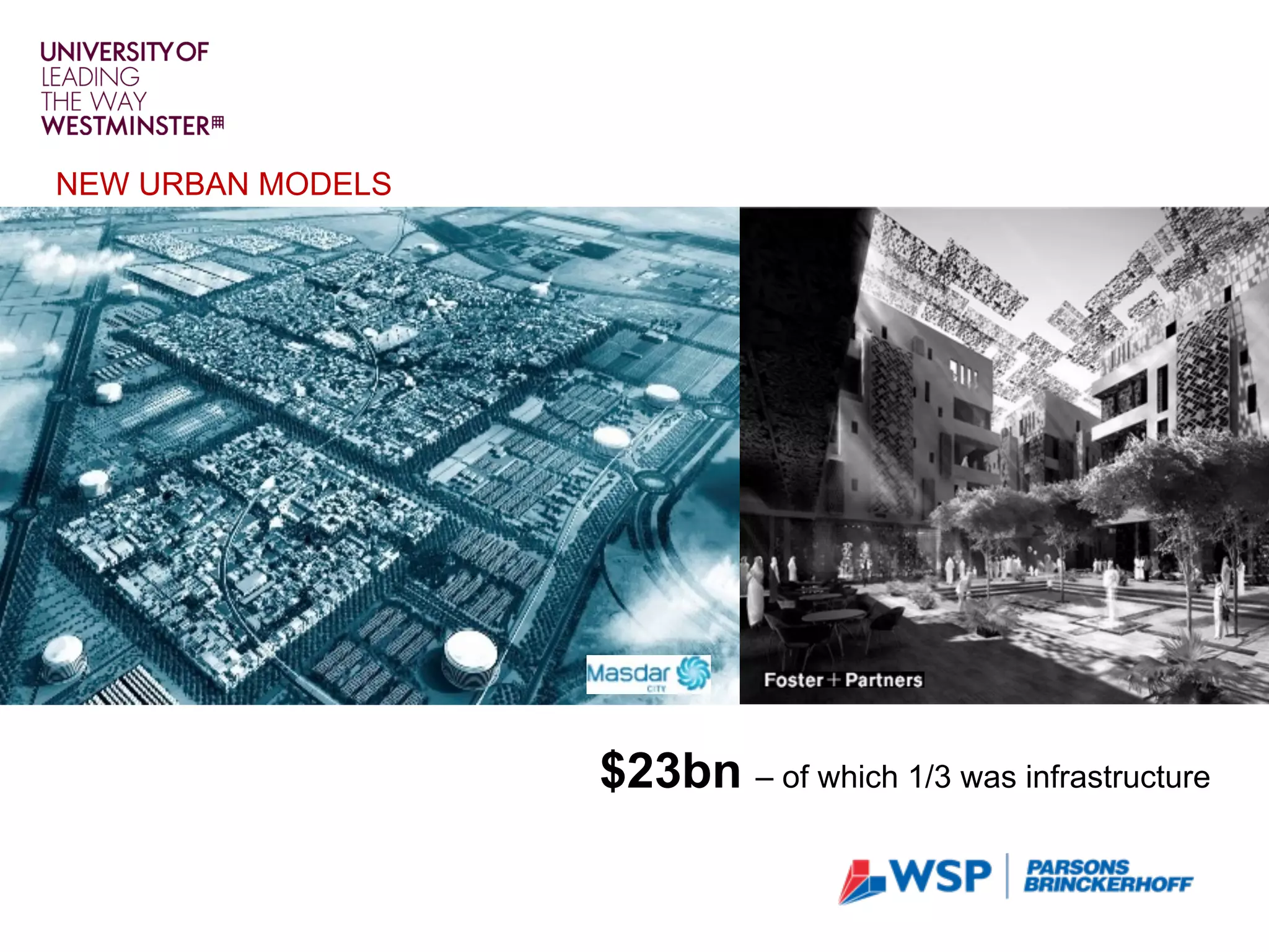 NEW URBAN MODELS
$23bn – of which 1/3 was infrastructure
 