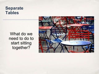 Separate TablesWhat do we need to do to start sitting together?