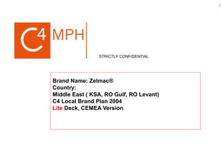 1
STRICTLY CONFIDENTIAL
Brand Name: Zelmac®
Country:
Middle East ( KSA, RO Gulf, RO Levant)
C4 Local Brand Plan 2004
Lite Deck, CEMEA Version
 