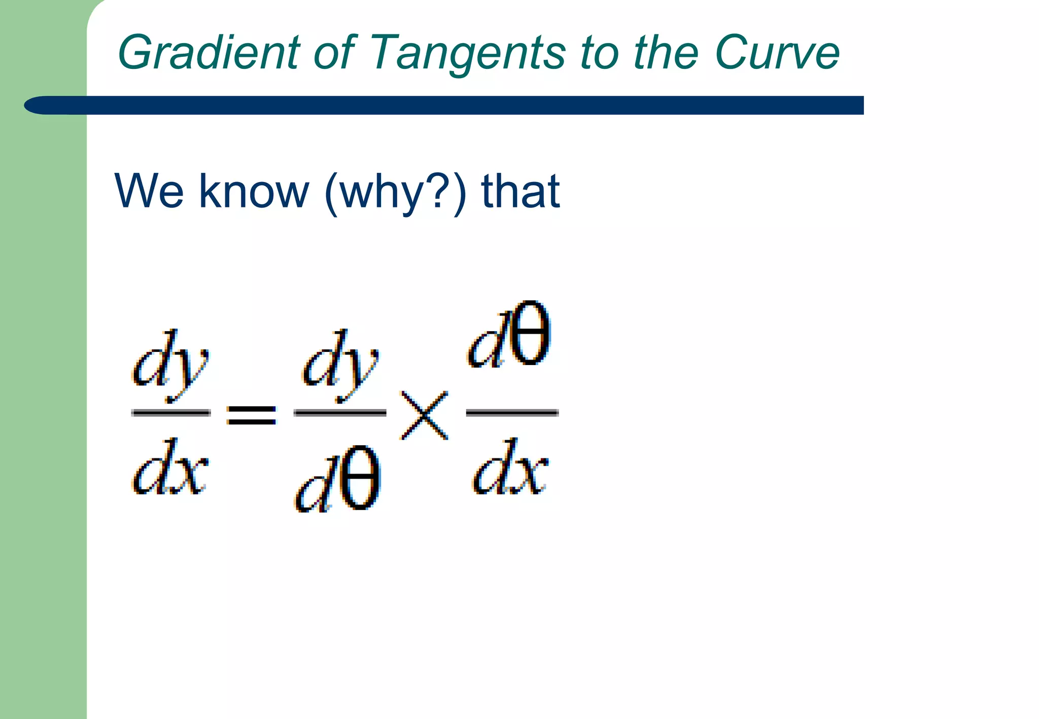 Gradient of Tangents to the CurveWe know (why?) that