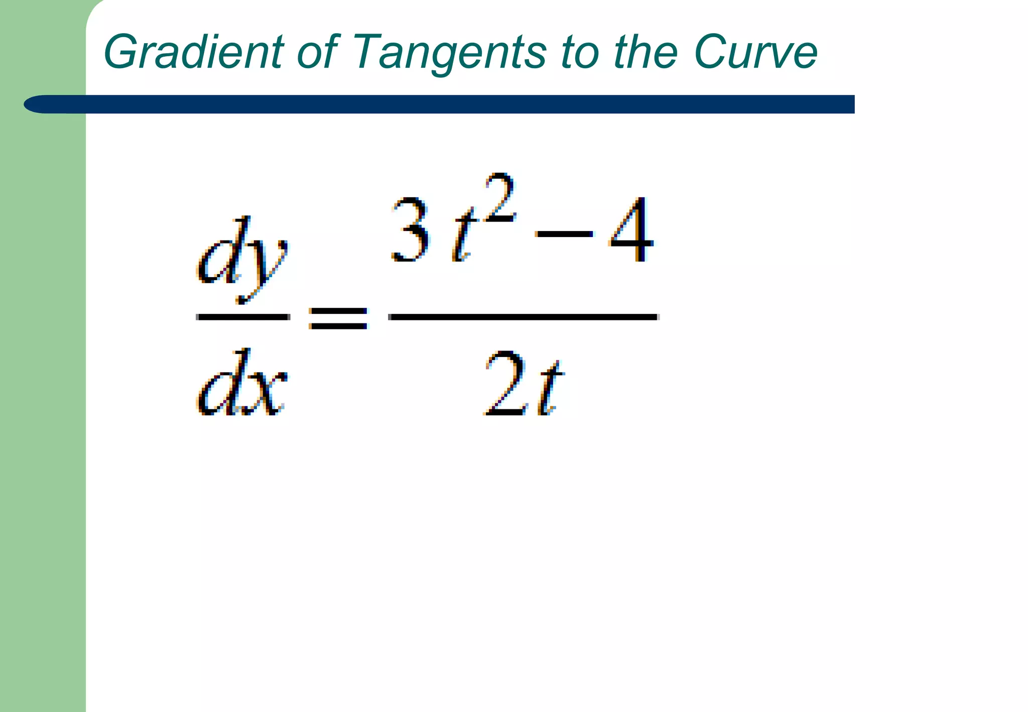  Parametric Equations for a Curve  x=t²–4,   y=t³–4t