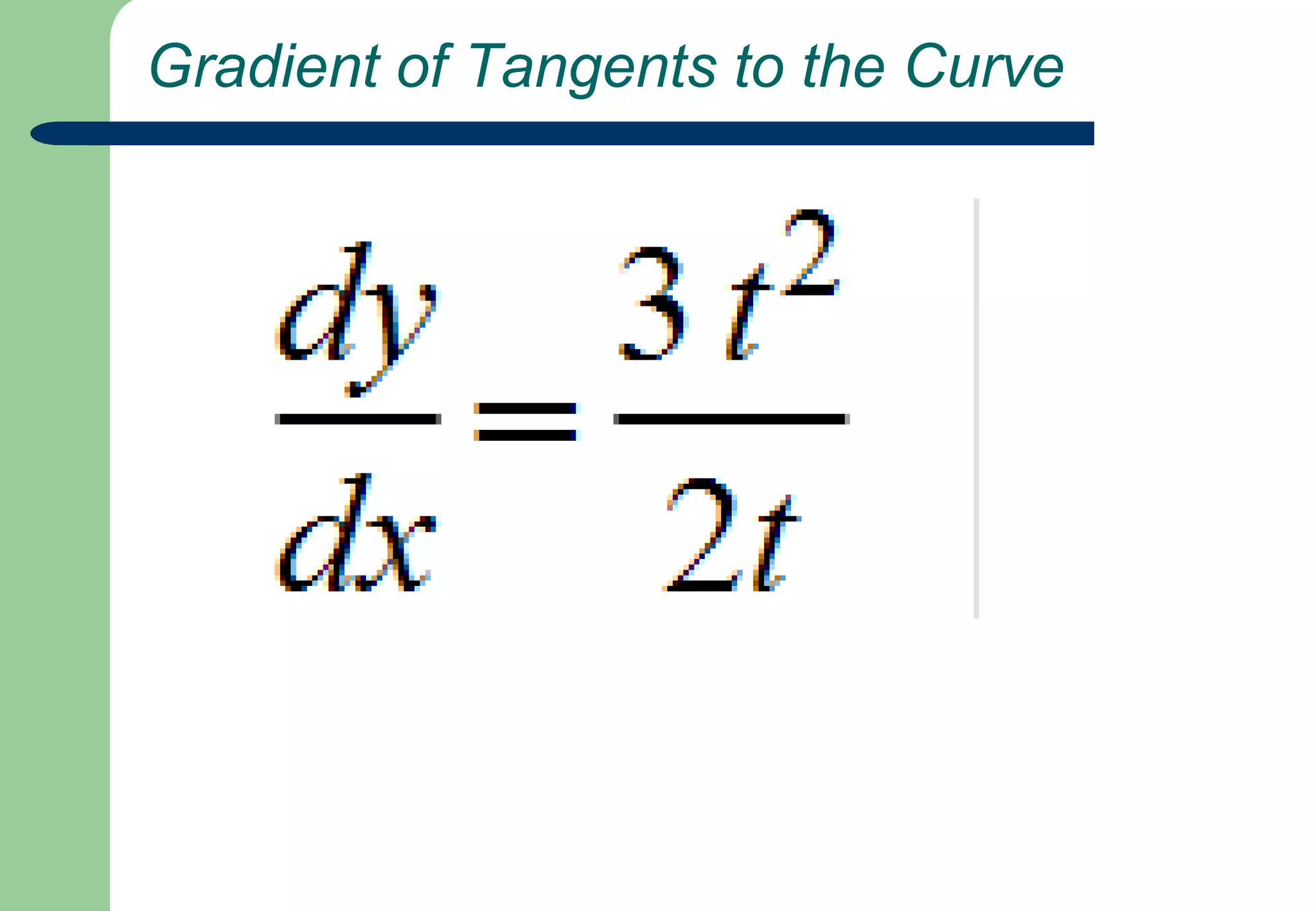  Parametric Equations for a Curvex=t2,    y=t3