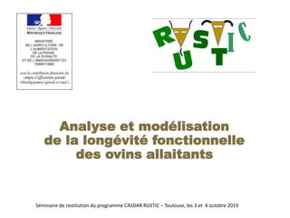 Séminaire de restitution du programme CASDAR RUSTIC – Toulouse, les 3 et 4 octobre 2019
Analyse et modélisation
de la longévité fonctionnelle
des ovins allaitants
 