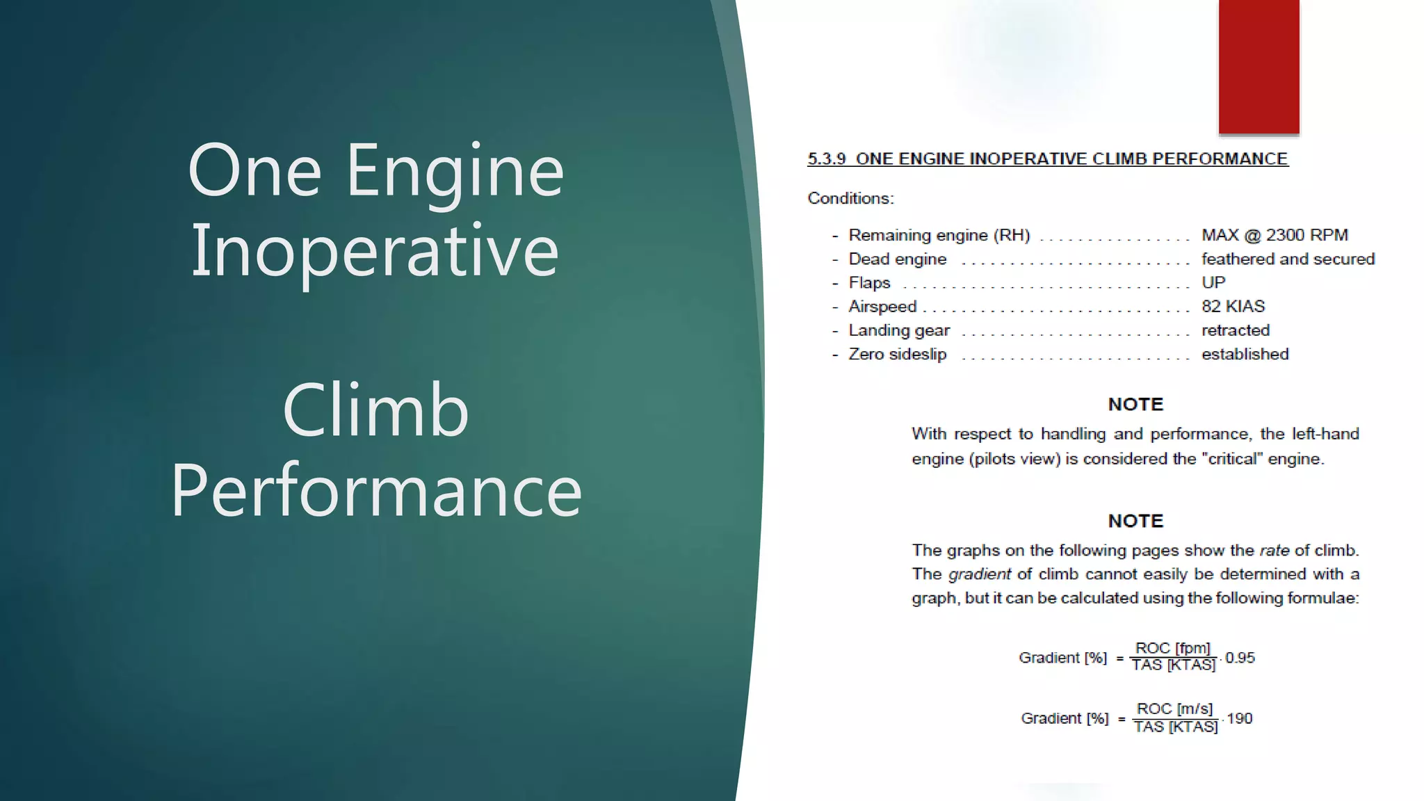 Performance With One Engine Inoperative N480TS DA-42 Overview | PPTX