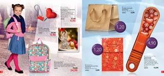 
a Two of Hearts
Headphone Splitter
Rozgałęziacz do słuchawek
Two of Hearts
Rozgałęziacz pasuje do iPod’a,
MP3 czy innego dowolnego
urządzenia ze standardowym
wejściem jack 3,5 mm.
Wymiary: 4,5 x 4 x 1,5 cm.

a

26367



 Angel
Aniołek - dekoracja
Materiał: akryl, poliester.
Wymiary: 5,7 x 9,5 x 5 cm.

24652



 Small Gold Gift Bag
Torebka na prezent
Small Gold
Wymiary: 10 x 10 x 10 cm

16553



6,00

35,00

9,90

1,20



30,00

9,90


4,90
1,20



 Butterfly Backpack
Plecak Butterfly
Poliestrowy plecak z regulowanym uchwytem.
Wykończony elementami odbijającymi światło.
Wiek: 4-8 lat. Wymiary: 35,5 x 27 x 12 cm.

26931
20



75,00

24,90

 Gift Bag Red
Torebka na prezent Red
Materiał: PE.
Wymiary: 34 x 15 x 7 cm.

27423

3,00

 Winter Treat Foot File
Tarka do stóp
Winter Treat
Zdobiony przyjemnym
motywem pilnik pomoże Ci
zadbać o perfekcyjny wygląd
stóp. Wymiary: 18,3 x 4,4 x 1,1
cm. Materiał: PS, papier
ścierny.

26944

12,90
21

 