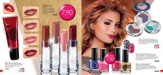  Very Me Lipmania
Pomadka Very Me
Lipmania
Pomadka, która powinna
na stałe zagościć w Twojej
kosmetyczce. Pomysłowe
opakowanie! 4 połyskujące
odcienie. 4 g



7,90

16,00

21254 Red Vibe



268
14 Purple

24964 Spicy Red




8
26

w
n

y Red

13
268

 Very Me Vinyl Lip Gloss
Błyszczyk do ust Very Me Vinyl
Postaw na mocno kryjące, połyskujące
błyszczyki w gorącym odcieniu
Spicy Red. 10 ml

24964



17,00

5,90



każdy

7,90

24603 Gold


24602 Fuchsia

24598 Blue



24599 Pink

21256 Flirty Pink

21262 Hot Berry



21255 Pink Blush

21254 Red Vibe
21262 Hot Berry

o
Br

 Very Me Preppy Chic Eye Shadow
Cień do powiek Very Me Preppy Chic
Supermodne, połyskujące cienie do powiek
w uniwersalnych, łatwych do zestawienia ze
sobą odcieniach. 2 g

21256 Flirty Pink

8

Tu
rqu
oise

1

Spic
24964

5

21255 Pink Blush

18,00

7,90

 Very Me Nail Graffiti Top Coat
Lakier pękający Very Me Nail Graffiti
Lakier dający efekt „ artystycznych pęknięć” na
paznokciach. Stosuj go na paznokcie pomalowane
kolorową bazą, a uzyskasz oryginalny manicure
w stylu graffiti. 8 ml



18,00

 Very Me Nail Graffiti Base Coat
Baza Very Me Nail Graffiti
Idealna baza do stworzenia „pękającego”
manicure. Połyskujące, elektryzujące odcienie
doskonale współgrają z kolorami lakieru Nail
Graffiti. 8 ml



18,00

9

 