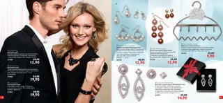 





a

a Layla Earrings
Kolczyki Layla
Kolczyki zdobione czarnymi akrylowymi łezkami.
Wkręty tytanowe. W zestawie z woreczkiem
z organzy. Bez dodatku niklu. Długość: 4,5 cm.

27269

29,90

 Romantic Pearl Earring Set
Zestaw kolczyków Romantic Pearl
Jakie kolczyki założysz dziś? W tym zestawie
znajdziesz aż trzy pary: każda w innym stylu.
Torebka z organzy. Testowane na obecność
niklu. Stal nierdzewna. Testowane na
obecność niklu. Stal nierdzewna.
Długość: 1 – 3,5 cm.



26730

12,90



 Layla Necklace
Naszyjnik Layla
Carny naszyjnik zdobiony akrylowymi kamykami.
W zestawie z woreczkiem z organzy. Bez dodatku
niklu. Długość łańcuszka: 37 cm + 6 cm
przedłużenia.

27268



 Layla Bracelet
Bransoletka Layla
Bransoletka w stylu vintage. W zestawie
z woreczkiem z organzy. Bez dodatku niklu.
Rozmiar regulowany.

10

12,90

27278



35,00

25192



45,00

9,90

12,90

54,90

19,90
27267

40,00

 Aliyah Pearl Earring Set
Zestaw kolczyków Aliyah Pearl
Zestaw kolczyków ze sztucznych perełek.
Wkręty ze stali nierdzewnej.
W zestawie z woreczkiem z organzy.
Bez dodatku niklu. Długość 1,8 cm; 5,2 cm.

 Rose Jewellery Holder
Wieszak na biżuterię Rose
Wystaw na pokaz swoją biżuterię! Ozdobny wieszak
w kolorze brązu armatniego, ozdobiony uroczym
motywem róży. Wymiary: 23 x 16,5 x 1,6 cm.

49,90

19,90



 Luxe Convertible Earrings
Kolczyki z wymiennymi elementami Luxe
Zestaw kolczyków zdobionych szklanymi
kryształkami. Wkręty ze stali nierdzewnej.
Testowane na obecność niklu. Instrukcja
w załączeniu. Z zestawem otrzymasz ozdobne
pudełko podarunkowe. Długość: 3,7 cm.

27271



45,00

14,90

11

 