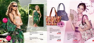 




29,90
a





19,90
14

a Amazonia Butterfly Bag
Torba Amazonia Butterfly
Materiał: poliester, podszewka z PVC, nylon, stop
cynku. Wymiary: 42 x 35,5 cm.

 Isla Bag
Torba Isla
Stylowa i pakowna torba z oryginalnym
motywem tropikalnym. Zasuwana, z
praktycznymi wewnętrznymi kieszeniami.
Wymiary: 38 x 13,5 x 31 cm

26985



99,90

29,90

 Amazonia Butterfly Pareo
Pareo Amazonia Butterfly
Materiał: poliester 100%. Wymiary: 180 x 85 cm

 Paulina Bag
Torba Paulina
Torba na ramię z imitacji skóry w modnym
odcieniu fioletu, z pikowanym wzorem
i detalami w kolorze srebrnym. Wymiary:
49 x 48 x 2,5 cm.

 Aimi Foldable Bag
Torba Aimi
Idealna na zakupy lub podróż!
W razie potrzeby możesz ją złożyć
lub rozłożyć. Wykonana z poliestru,
z rączkami ze sztucznej skóry.
Wymiary: 43 x 36,5 x 17,5 cm
(po rozłożeniu).

24790

27013

26949

24789

120,00

70,00



120,00

49,90



70,00

24,90

15

 