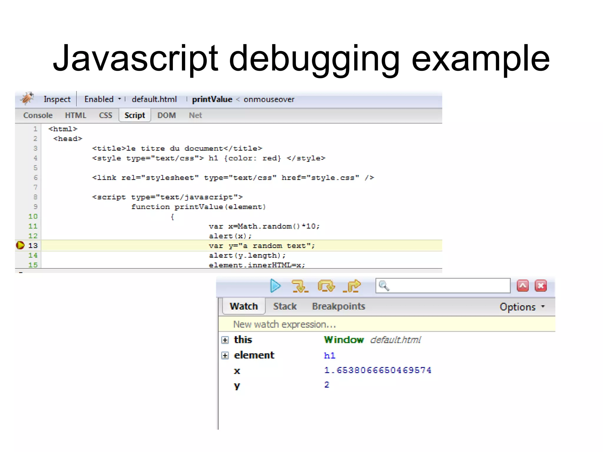 Javascript debugging example 