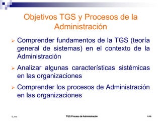©_mta 1/15TGS.Proceso de Administración
 Comprender fundamentos de la TGS (teoría
general de sistemas) en el contexto de la
Administración
 Analizar algunas características sistémicas
en las organizaciones
 Comprender los procesos de Administración
en las organizaciones
Objetivos TGS y Procesos de la
Administración
 