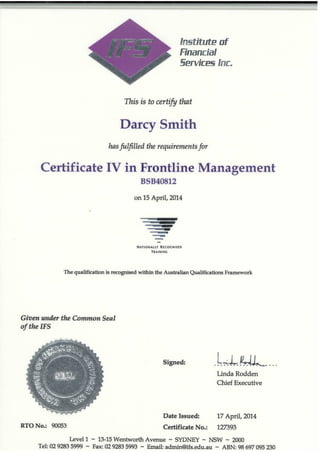 Certificate IV in Frontline Management