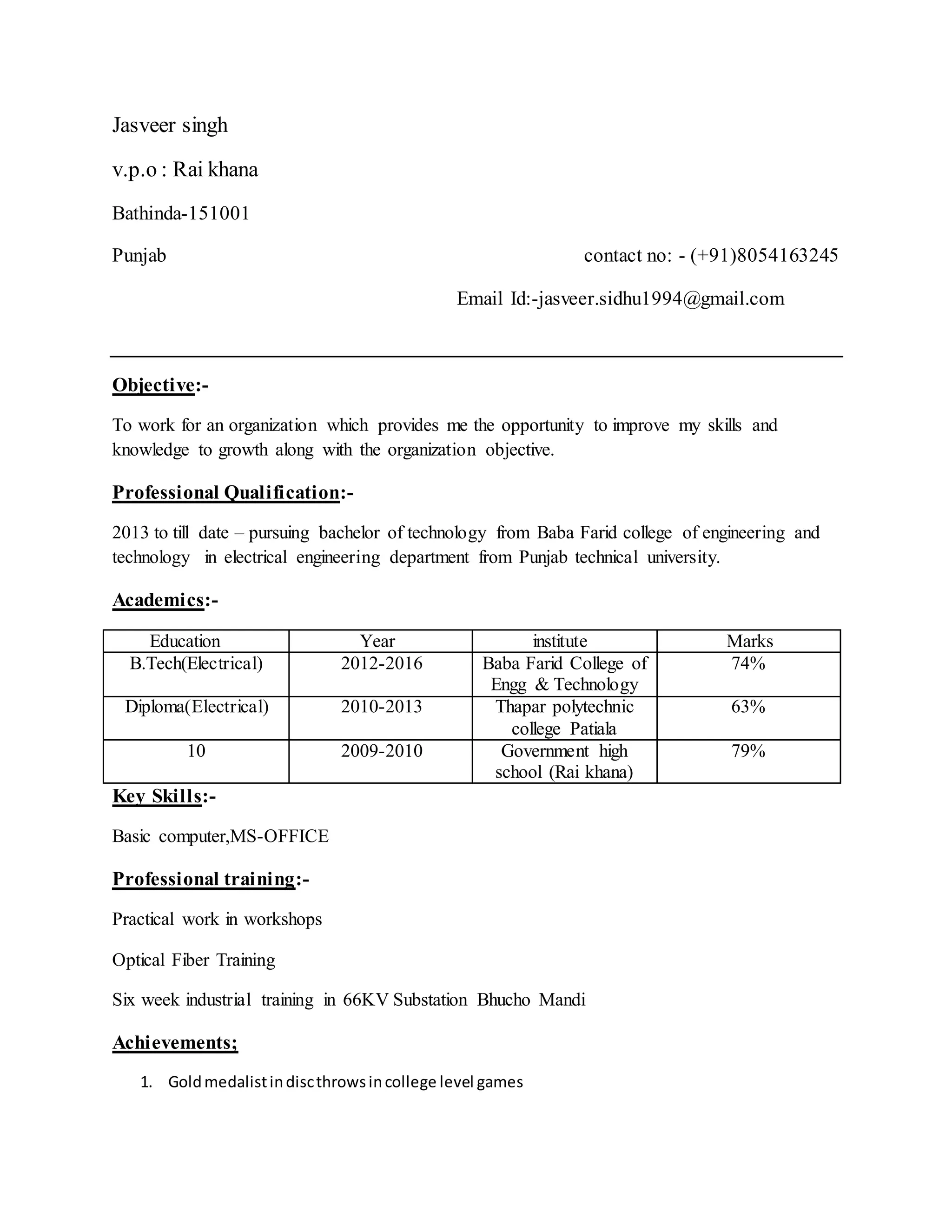 Jasveer Singh Resume PDF Jasveer Singh Resume PDF