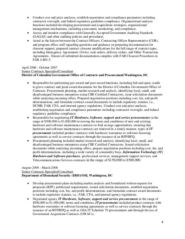 government contract specialist resumes