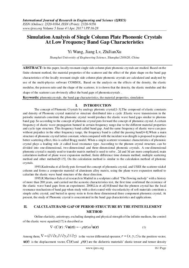 Simulation Analysis Of Single Column Plate Phononic Crystals At Low F Simulation Analysis Of Single Column Plate Phononic Crystals At Low F