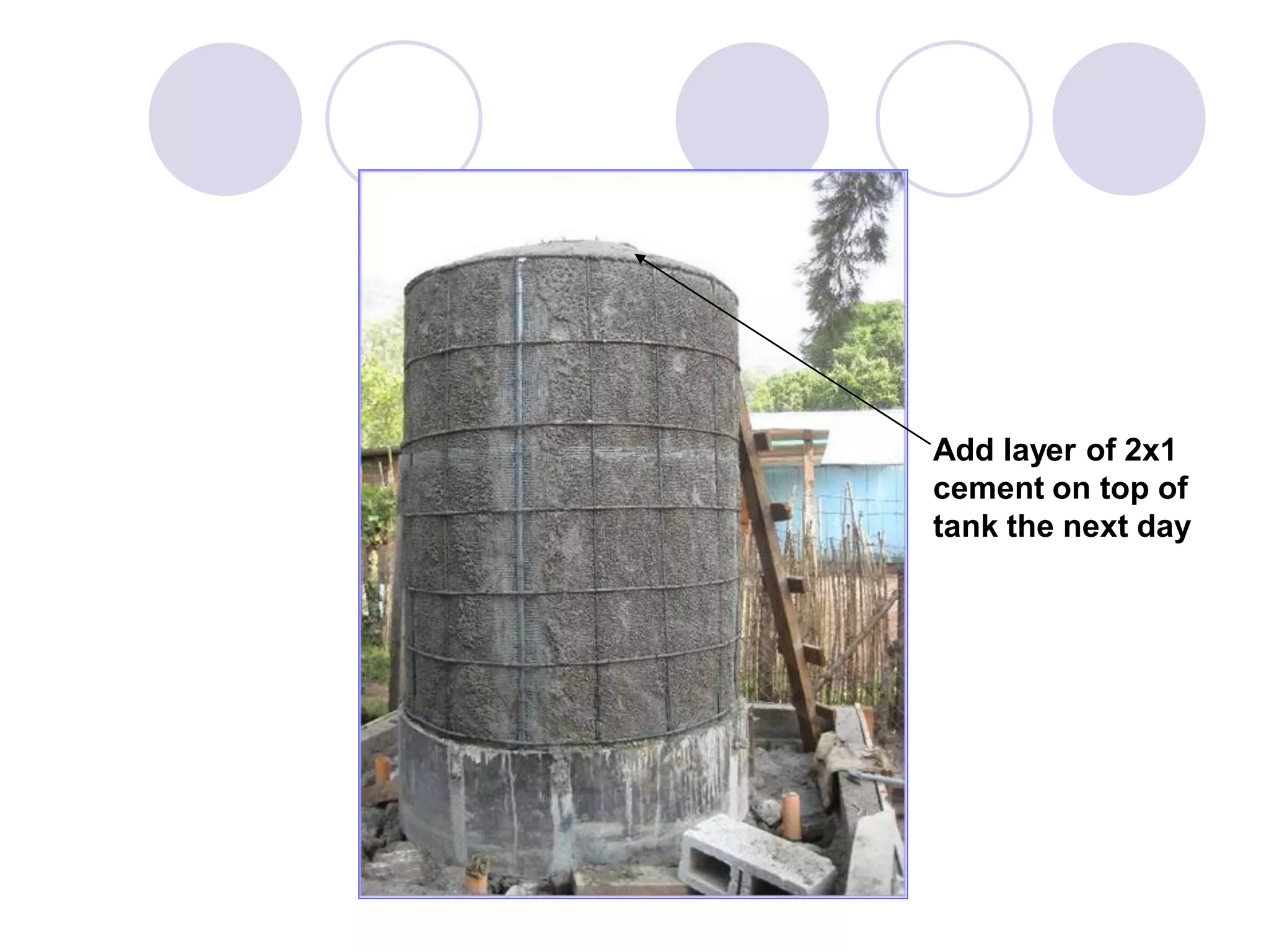 Add layer of 2x1
cement on top of
tank the next day
 