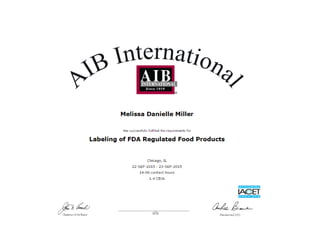 AIB International Certificate- Labeling of FDA Regulated Foods