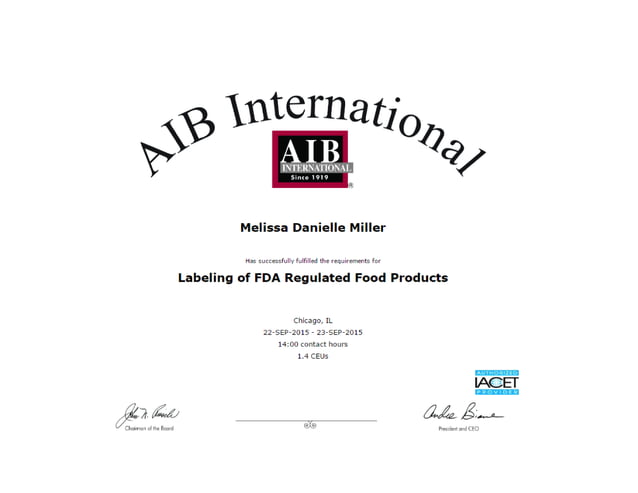 AIB International Certificate- Labeling of FDA Regulated Foods | PDF