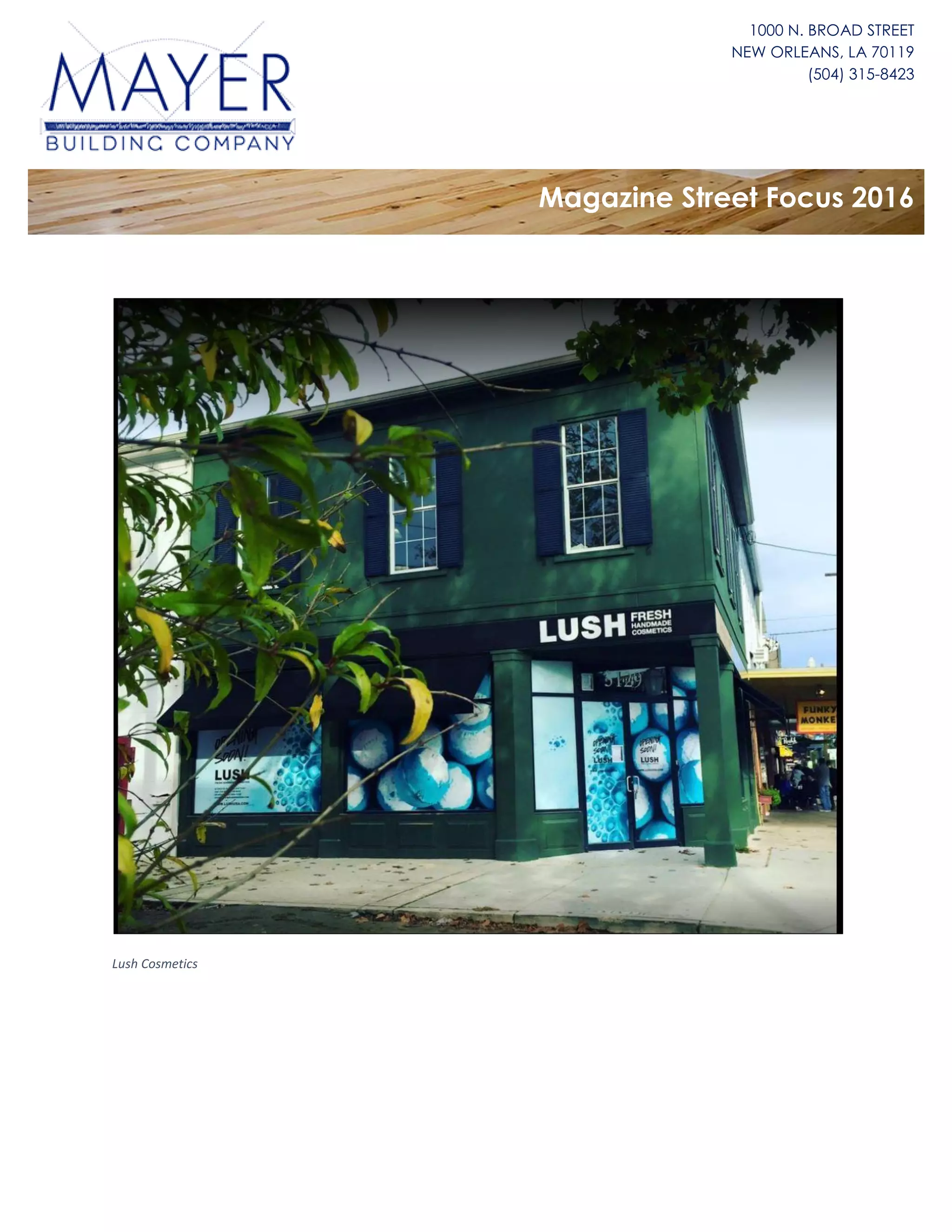 1000 N. BROAD STREET
NEW ORLEANS, LA 70119
(504) 315-8423
Magazine Street Focus 2016
Lush Cosmetics
 