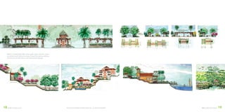 ©2016 DEVELOPMENT DESIGN GROUP, INC. ALL RIGHTS RESERVED. DDG LANDSCAPE DESIGN 1918 BATAM LAGUNA VILLAS
Nature is celebrated with stone walls, stone columns, heav-
ily carved wood trellis structures, flower-like paving patterns
reminiscent of water lilies, and interpretive signage.
 