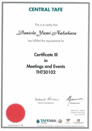 Certificate III in Meetings and Events - Central TAFE Perth Australia