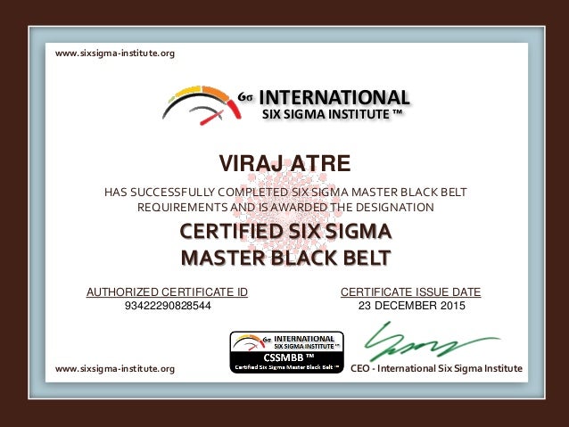 Six Sigma Master Black Belt Certificate Viraj Atre