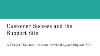 Customer Success and the
Support Site
A Deeper Dive into the value provided by our Support Site
 
